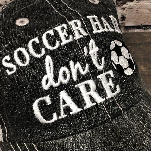 "Soccer Hair Don’t Care" Embroidered Cap - Picture 2 of 7